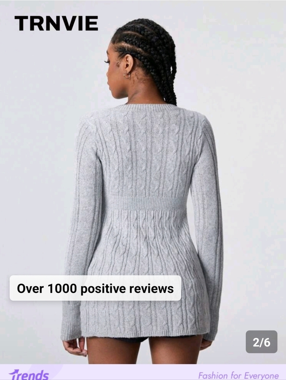 TRNVIE Cable Knit Sweater Dress in Light Gray